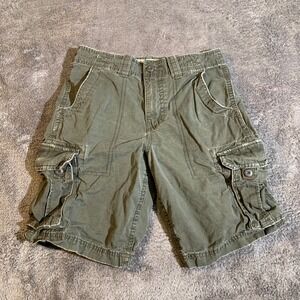 Mossimo Supply Co Mens Green Ripstop Cargo Shorts Distressed Size 32 adjustable
